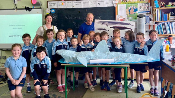Barryroe National School seniors with their paper mache Basking Shark